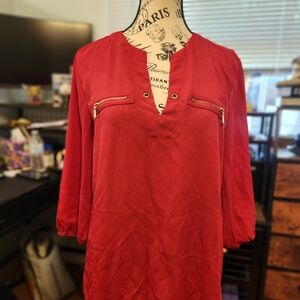 My Michelle Red Blouse with Zipper Accents